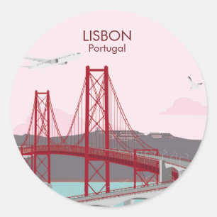 Lisbon bridge over Tagus river in vintage style    Classic Round Sticker