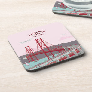 Lisbon bridge over Tagus river in vintage style Coaster