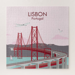 Lisbon bridge over Tagus river in vintage style  Jigsaw Puzzle