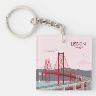 Lisbon bridge over Tagus river in vintage style Keychain