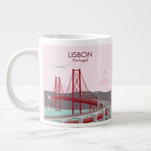 Lisbon bridge over Tagus river in vintage style   Large Coffee Mug