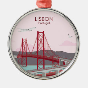 Lisbon bridge over Tagus river in vintage style    Metal Ornament