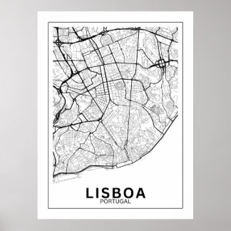 Lisbon City Map Classic Lines Poster