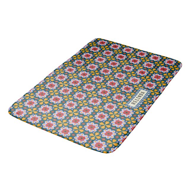 Lisbon colourful tiles or azulejos pattern bath mat (Angled)