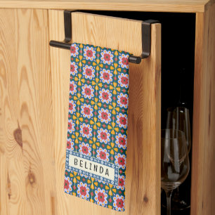 Lisbon colourful tiles or azulejos pattern kitchen towel