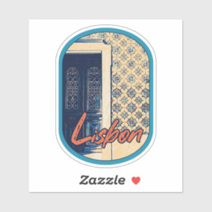 Lisbon door and tiles illustration Portugal