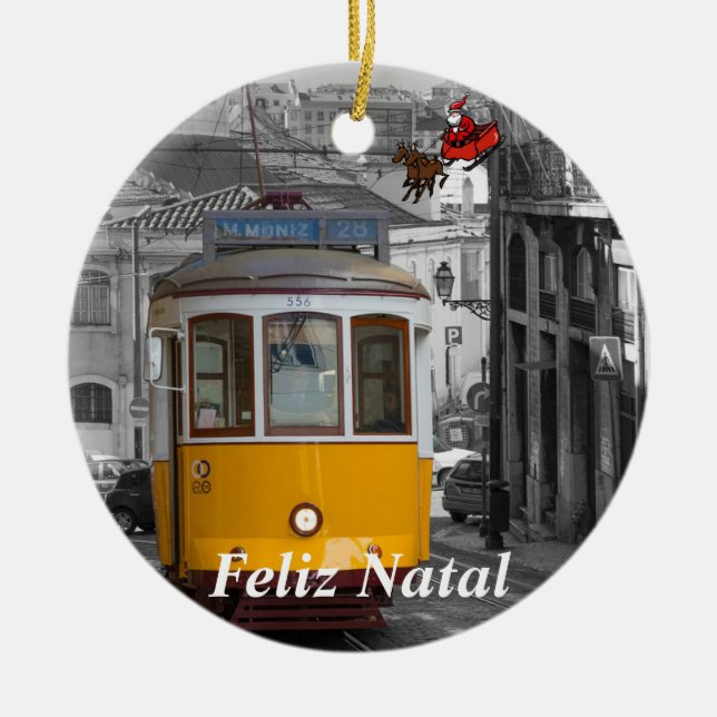 Lisbon Electric Tram Christmas Ornament (Front)