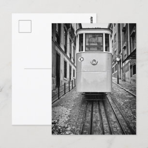 Lisbon Elevador da Gloria Funicular Tram B/W Photo Postcard
