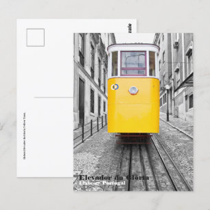 Lisbon Elevador da Gloria Yellow Tram. B/W Photo Postcard