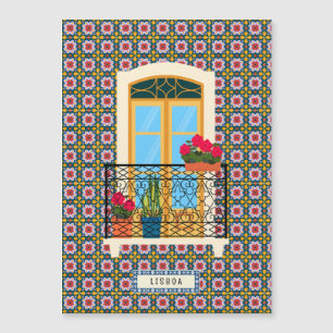 Lisbon house window with plants and tiles