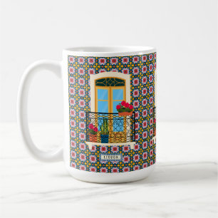 Lisbon house window with plants and tiles coffee mug