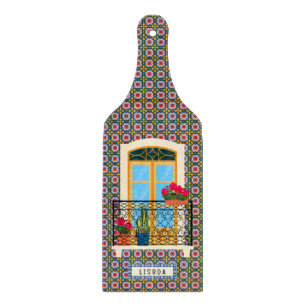 Lisbon house window with plants and tiles cutting board