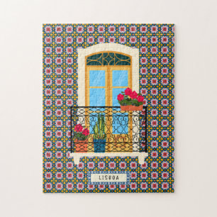 Lisbon house window with plants and tiles jigsaw puzzle
