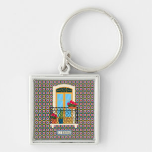Lisbon house window with plants and tiles keychain