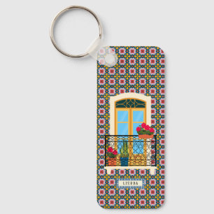 Lisbon house window with plants and tiles keychain