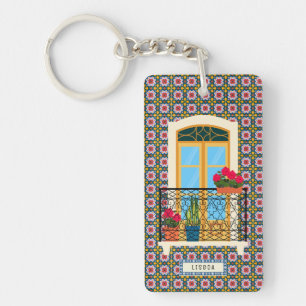 Lisbon house window with plants and tiles keychain