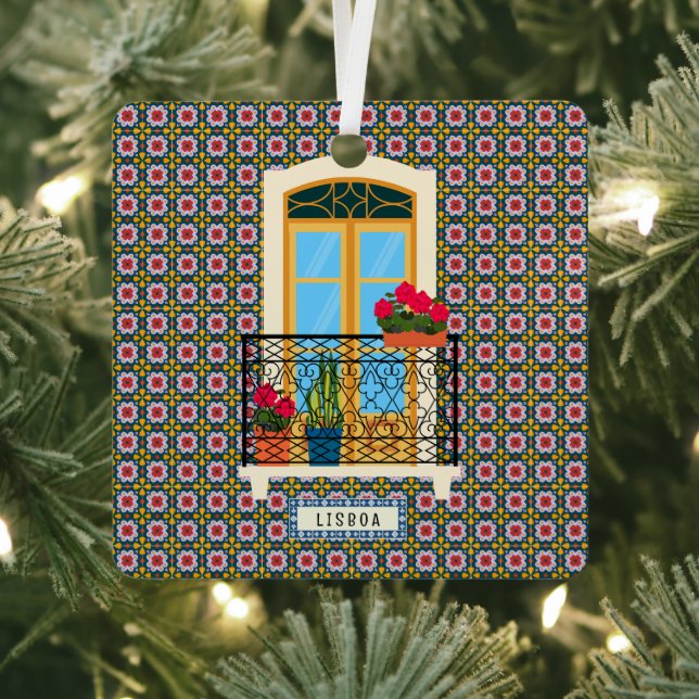 Lisbon house window with plants and tiles metal ornament (Insitu)