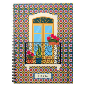 Lisbon house window with plants and tiles notebook