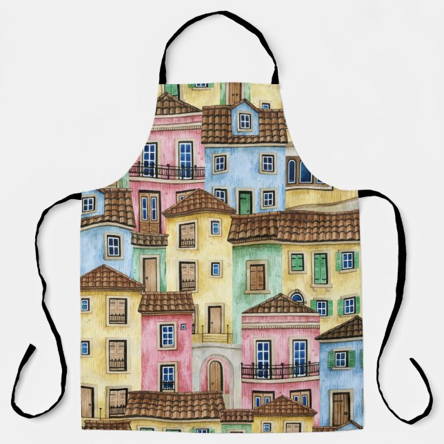 Lisbon Houses: Watercolor Funicular Pattern. Apron (Front)