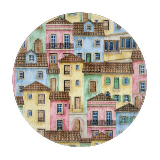 Lisbon Houses: Watercolor Funicular Pattern. Cutting Board