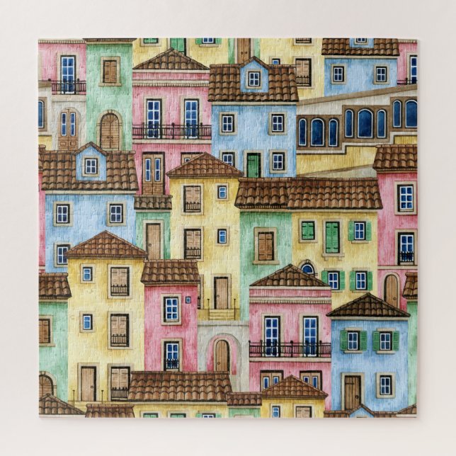 Lisbon Houses: Watercolor Funicular Pattern. Jigsaw Puzzle (Vertical)