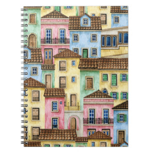 Lisbon Houses: Watercolor Funicular Pattern. Notebook