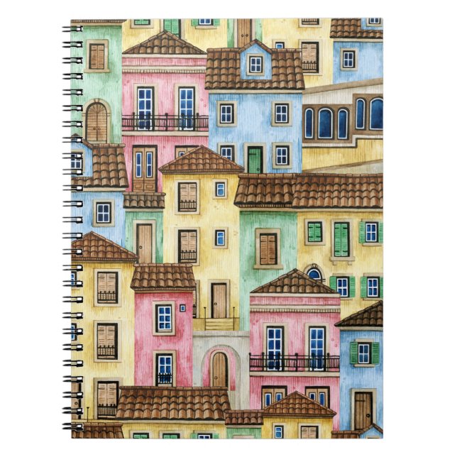 Lisbon Houses: Watercolor Funicular Pattern. Notebook (Front)