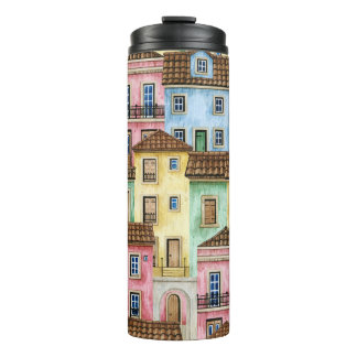 Lisbon Houses: Watercolor Funicular Pattern. Thermal Tumbler