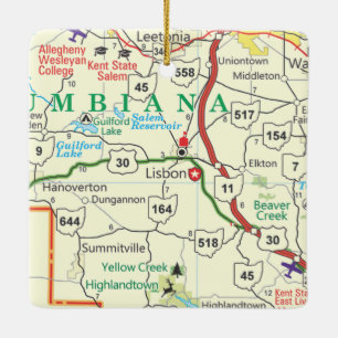 Lisbon Ohio Vintage Map Ceramic Ornament