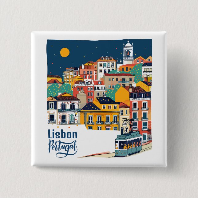 Lisbon Portugal 2 Inch Square Button (Front)