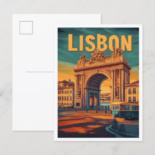 Lisbon Portugal Art Vintage Travel Illustration Postcard