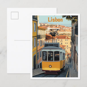 Lisbon Portugal Art Vintage Travel Illustration Postcard