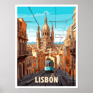 Lisbon Portugal Art Vintage Travel Illustration Poster
