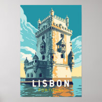 Lisbon Portugal Belem Tower Travel Art Vintage