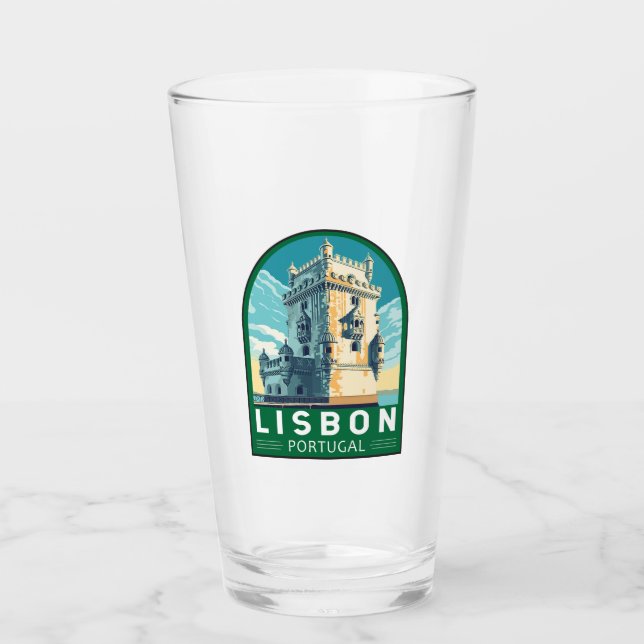Lisbon Portugal Belem Tower Travel Retro Emblem Glass (Front)
