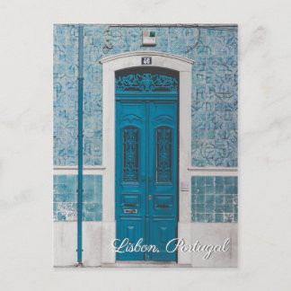 Lisbon Portugal blue door travel postcard