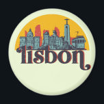 Lisbon Portugal City Skyline Retro Cityscape Art Magnet<br><div class="desc">Vintage and retro city design with beautiful skyline, tourist attraction and cityscape art. Cool skyscraper and building silhouette illustration merchandise for tourist and traveller. Perfect as souvenir to bring back home when travelling all around the world. Save the memory of your travel and vacation with family and friends. Background colour...</div>