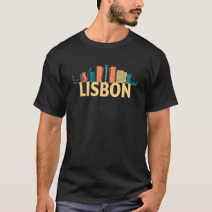 Lisbon Portugal City Skyline Silhouette Outline Sk T-Shirt