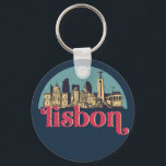 Lisbon Portugal City Skyline Vintage Cityscape Keychain<br><div class="desc">Vintage and retro city design with beautiful skyline, tourist attraction and cityscape art. Cool skyscraper and building silhouette illustration merchandise for tourist and traveller. Perfect as souvenir to bring back home when travelling around the world. Save the memory of your travel and vacation with family and friends. Background colour can...</div>