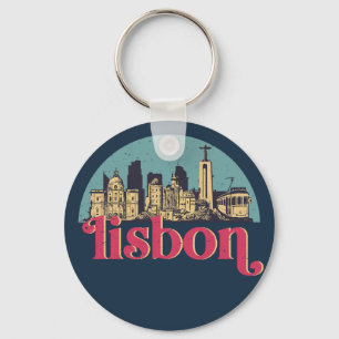 Lisbon Portugal City Skyline Vintage Cityscape Keychain
