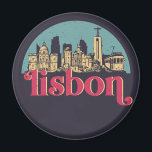 Lisbon Portugal City Skyline Vintage Cityscape Magnet<br><div class="desc">Vintage and retro city design with beautiful skyline, tourist attraction and cityscape art. Cool skyscraper and building silhouette illustration merchandise for tourist and traveller. Perfect as souvenir to bring back home when travelling all around the world. Save the memory of your travel and vacation with family and friends. Background colour...</div>