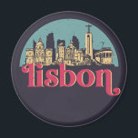 Lisbon Portugal City Skyline Vintage Cityscape Magnet<br><div class="desc">Vintage and retro city design with beautiful skyline, tourist attraction and cityscape art. Cool skyscraper and building silhouette illustration merchandise for tourist and traveller. Perfect as souvenir to bring back home when travelling all around the world. Save the memory of your travel and vacation with family and friends. Background colour...</div>