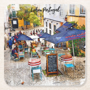 Lisbon Portugal Custom Square Coasters