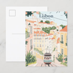 Lisbon Portugal Gouache Paint Illustration Travel Postcard