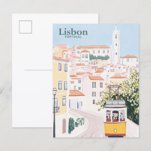 Lisbon Portugal Gouache Paint Illustration Travel Postcard