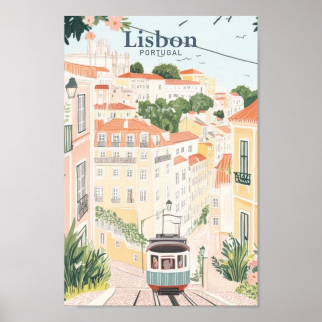 Lisbon Portugal Gouache Paint Illustration Travel Poster (Front)