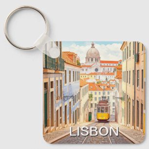 Lisbon Portugal Pantheon Alfama Watercolor Keychain
