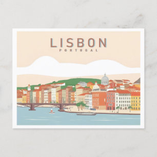 Lisbon Portugal Pastel Travel Design Postcard