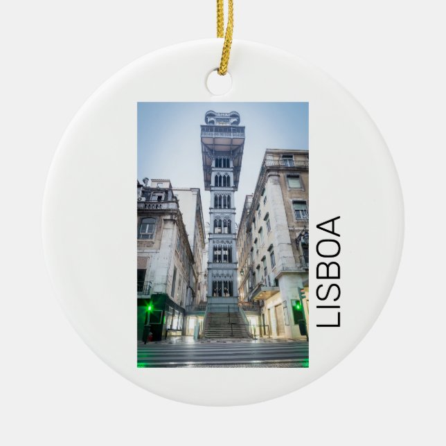 Lisbon Portugal Retro Elevator Holiday Souvenir Ceramic Ornament (Front)