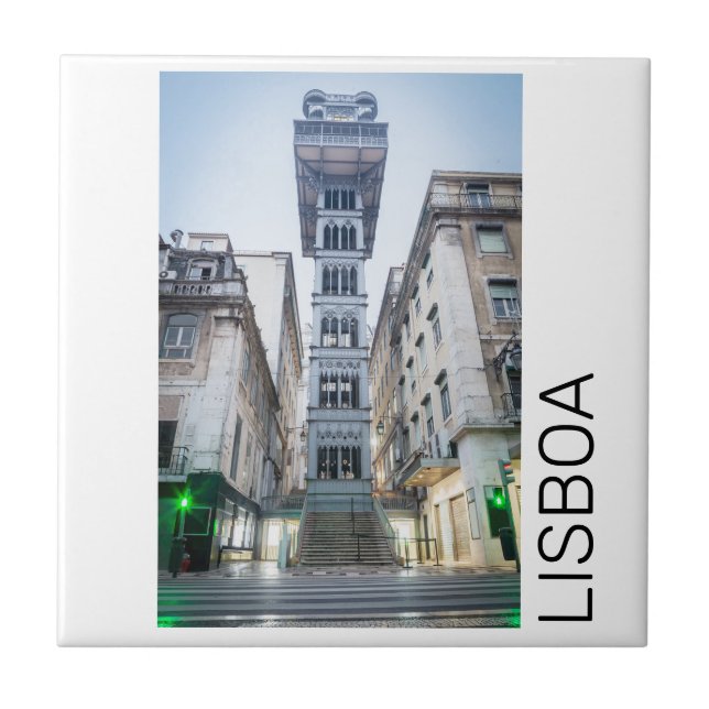 Lisbon Portugal Retro Elevator Holiday Souvenir Tile (Front)
